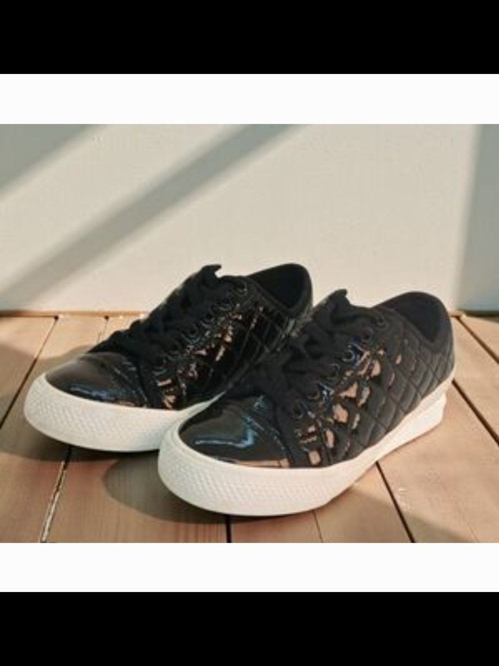Tory Burch Black Quilted Patent Leather  Lace-Up Sneakers with White Sole Size 9